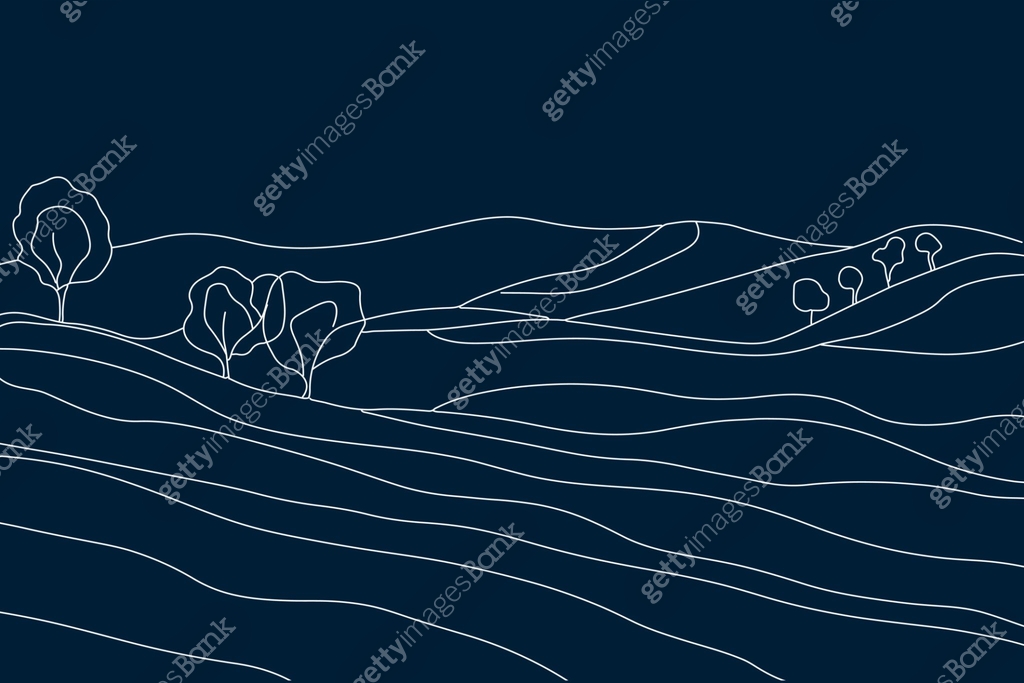 Single continuous line art valley landscape. Outdoors garden landscape ...