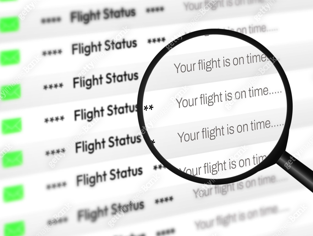 Flight is on time status showing in a email notification style with ...