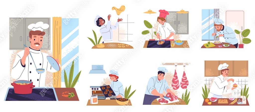 Chief cook cooking dishes. Professional chef making dish, food ...