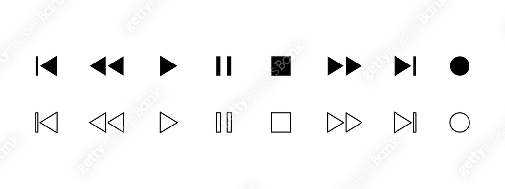 Media player button icons set. Pause, rewind, back, forward icon. Ui ...