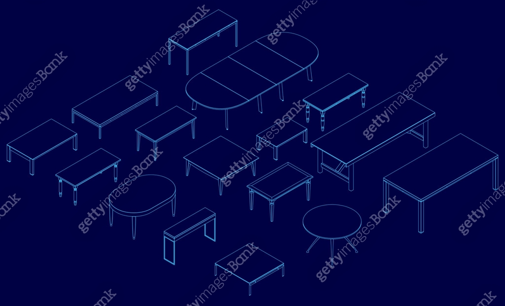 Blue Drawing Table Blue image of tables. The image is a computer generated drawing of ...