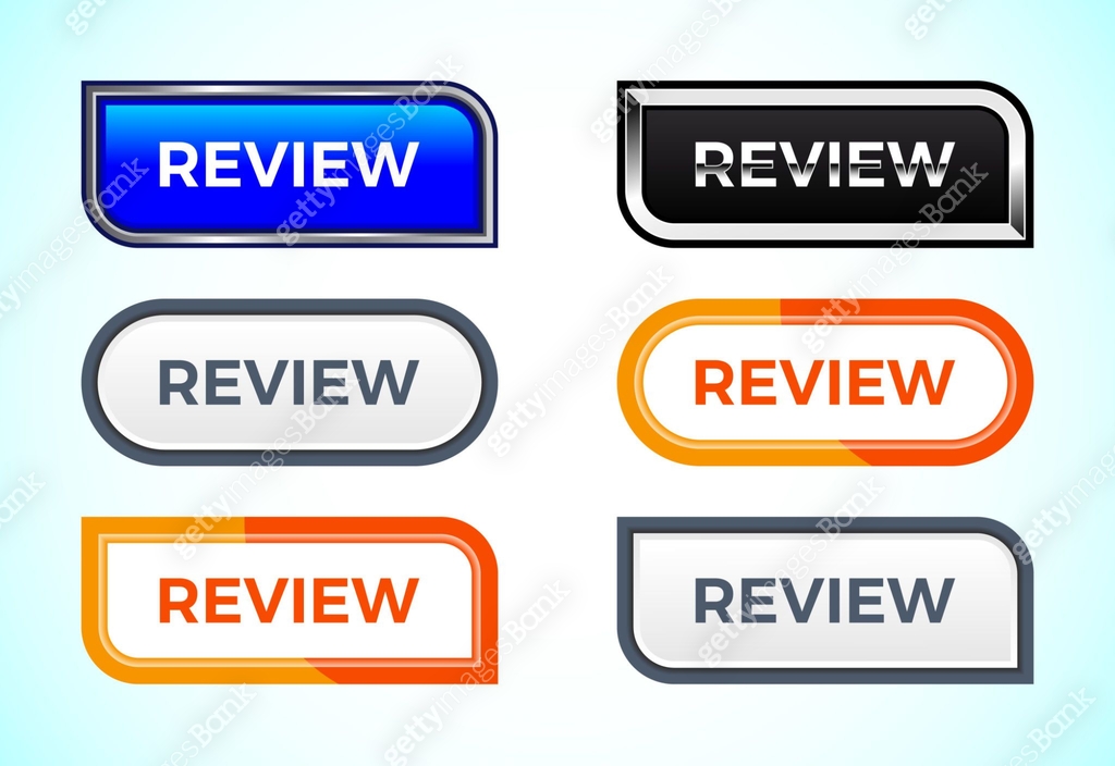Review button set of different shapes and colors. Suitable for mobile ...