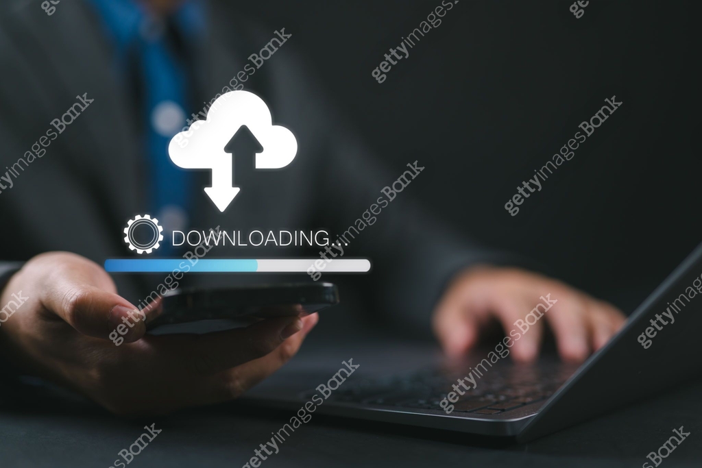 Download processing data concept. Downloading data from cloud storage ...