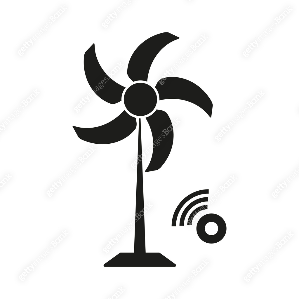 Android Fan Symbol Fan with Wi Fi. Smart cooling device. Black minimalist icon. Airflow ...