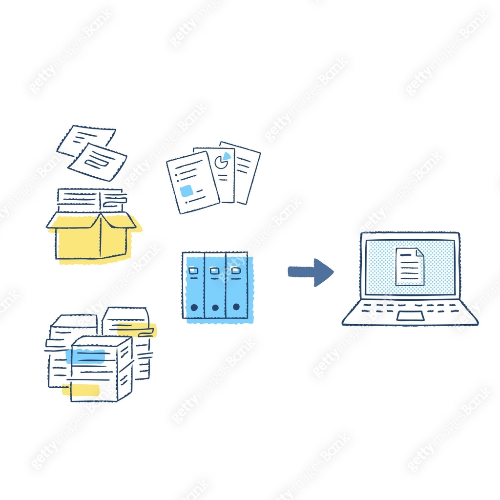 DX: Image of transition from paper to digital data Notebook PC 이미지 ...
