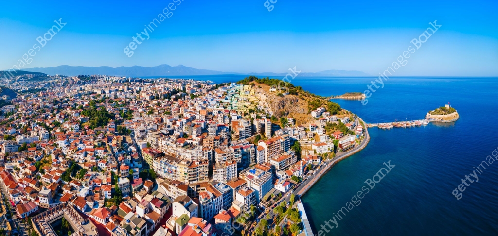 Kusadasi city aerial panoramic view in Aydin Province, Turkey 이미지 ...