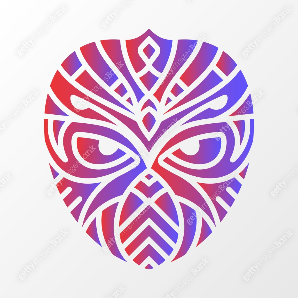A vibrant geometric illustration of a tribal-inspired face design ...