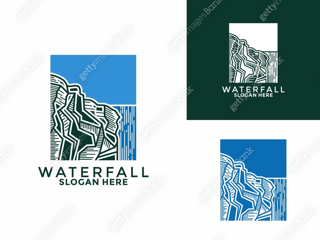 Square Hill and Waterfall logo vector. Simple waterfall logo ...