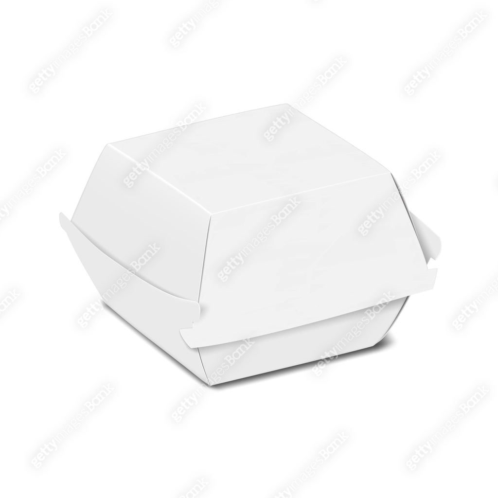 Paperboard takeout clamshell box. 3d mockup. Blank white take away ...