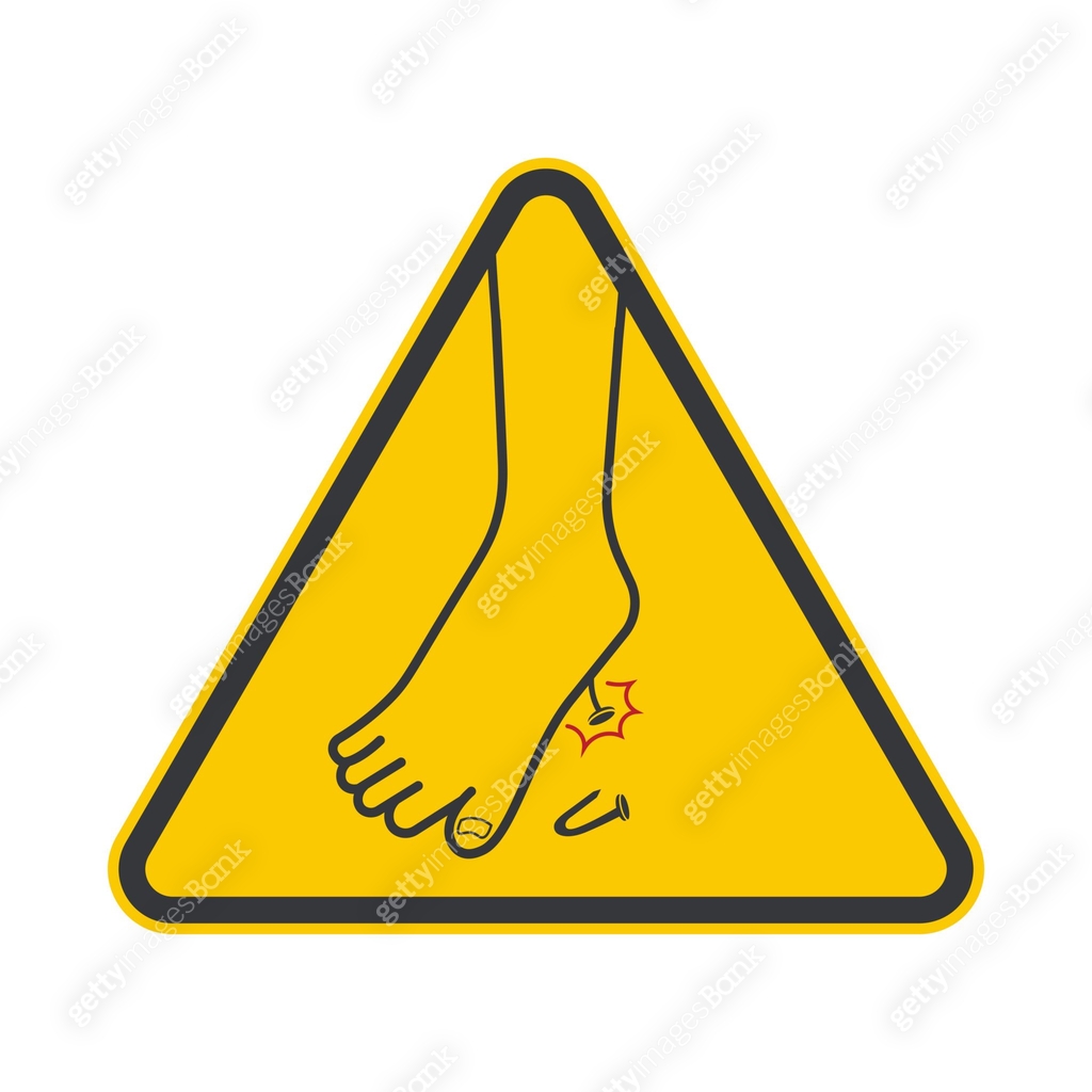Isolated yellow triangle sign mandatory to wear safety shoes, risk ...