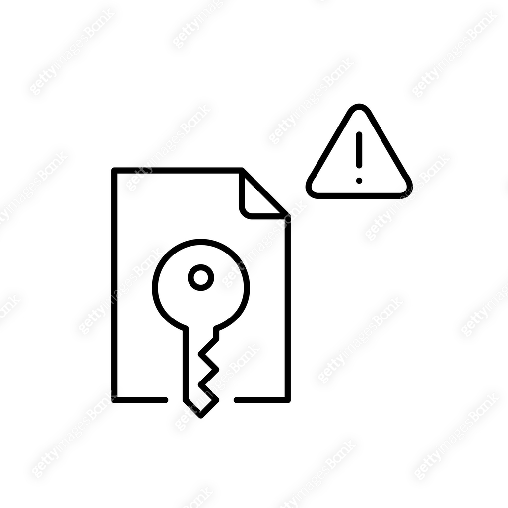 Critical Computer File Icon File, key, exclamation mark in triangle. Critical data protection ...