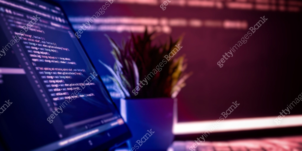 Work from home. Programmer coding code on notebook screen at home. 이미지 ...