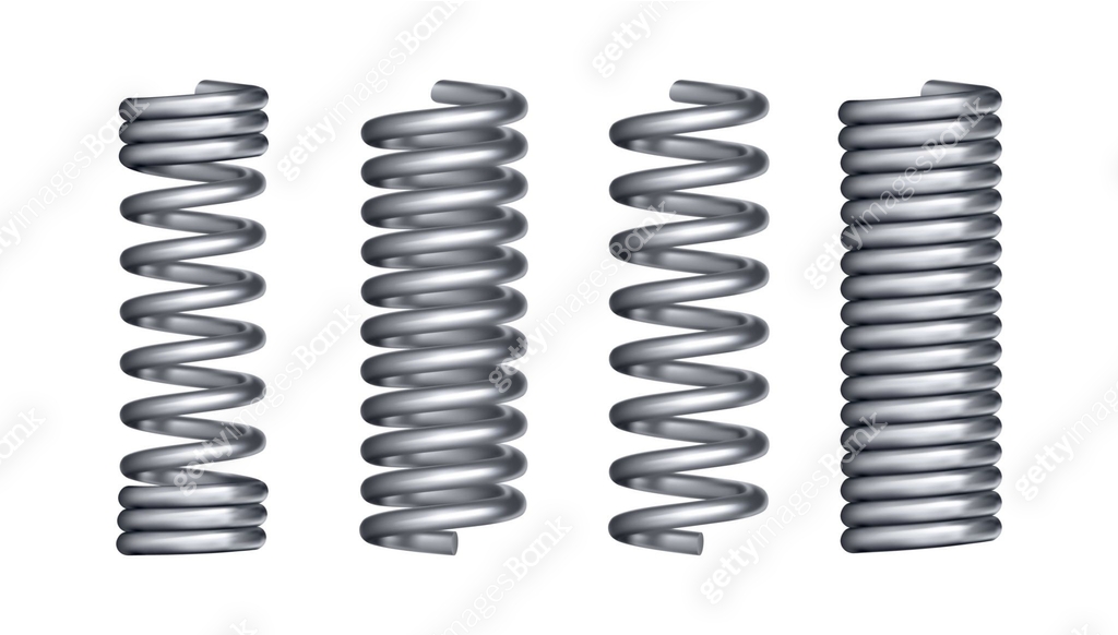 Metal springs, isolated realistic spirals different shapes and types ...