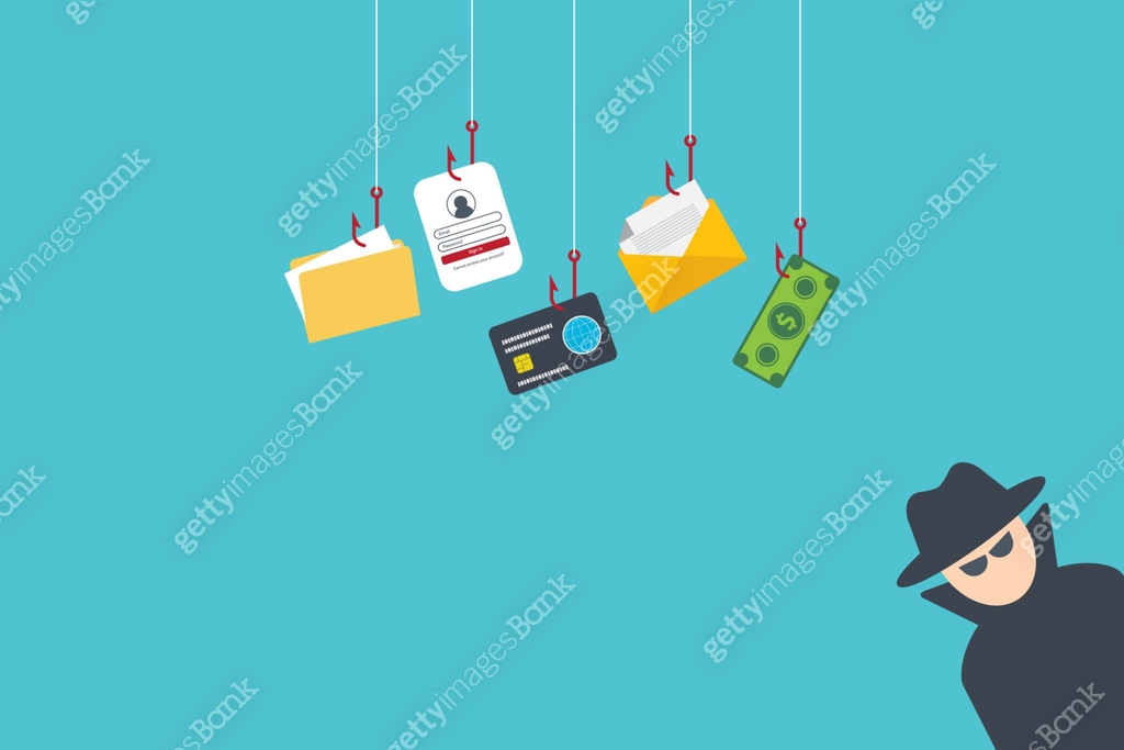 Beware of scammer. Hacker with laptop computer stealing confidential ...