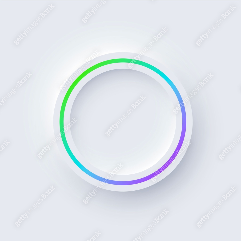 Round color frame with illuminated neon border on white background ...