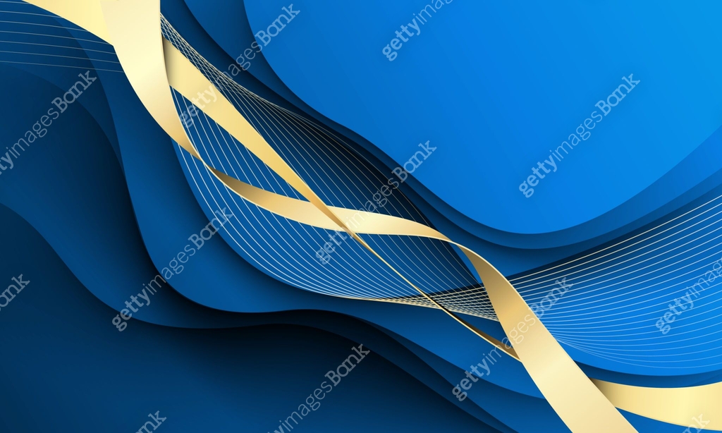 Abstract gold ribbon wave curve overlap on blue design luxury ...