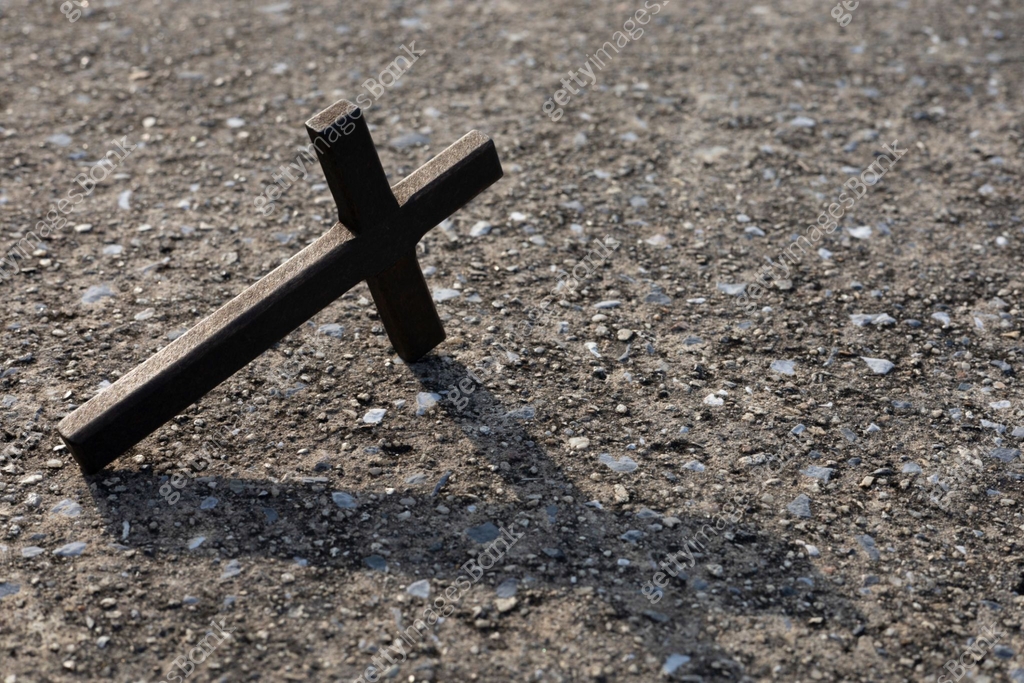 Wooden cross a shadow rough asphalt, faith, solitude, Christian ...