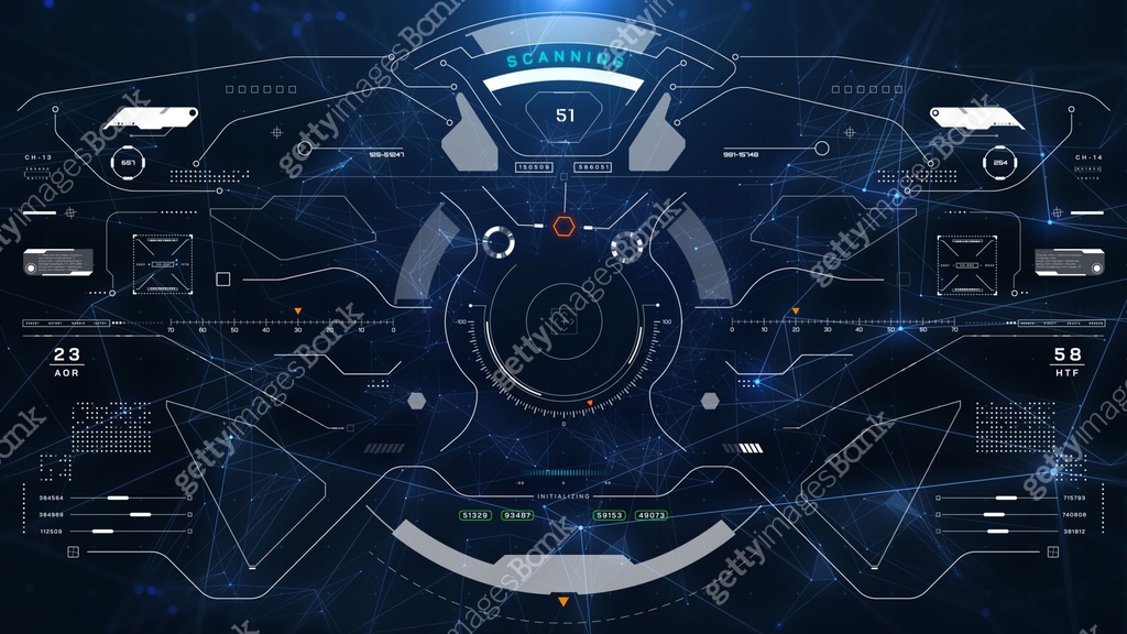HUD Futuristic Technology UI Control Interface Screen Panel Fly Through ...