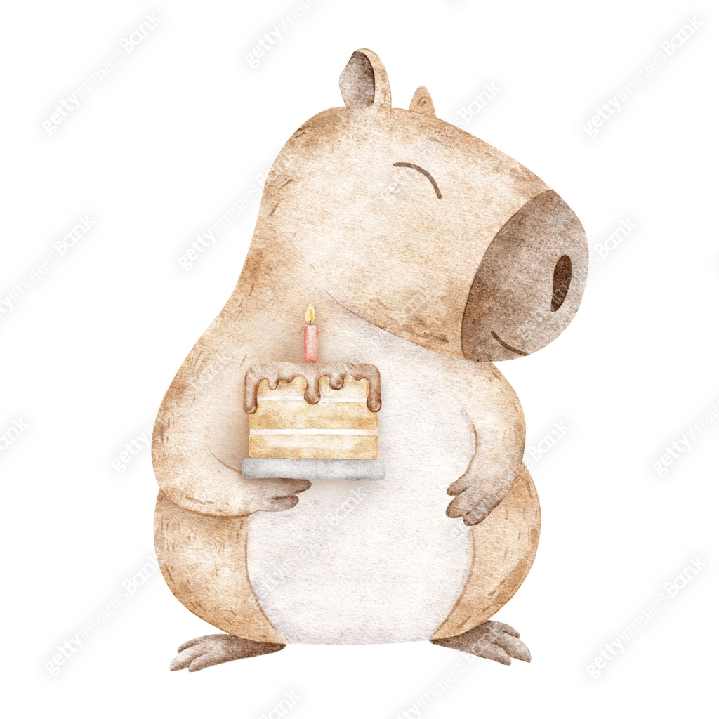 Capybara Holding Cake Cute Fluffy Character Rodent Animal Wish Happy capybara-holding-cake-cute-fluffy-character-rodent-animal-wish-happy