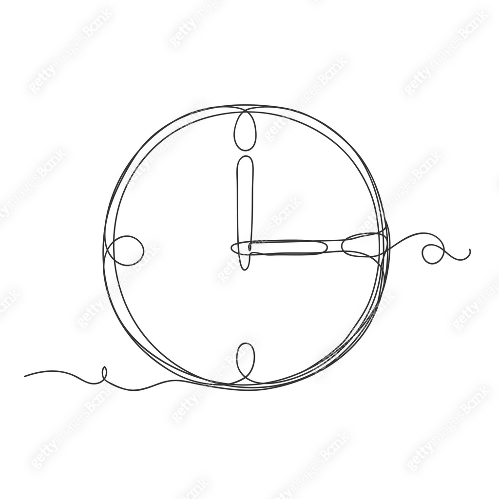 3 Line Clock Line art hand drawing continuous line doodle clock illustration, three ...