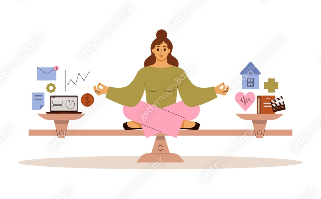 Work life balance concept. Woman takes a harmony between job and rest ...