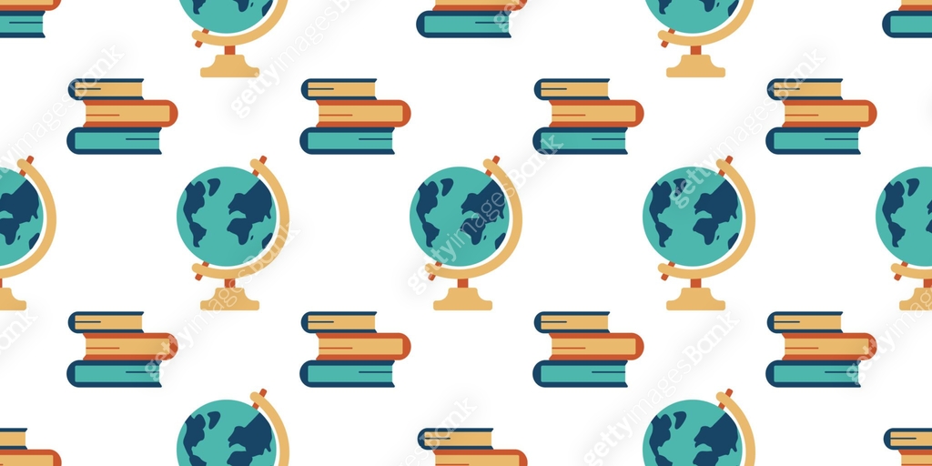 Pattern of stack of Books, Globe in row. School subjects, Geography ...