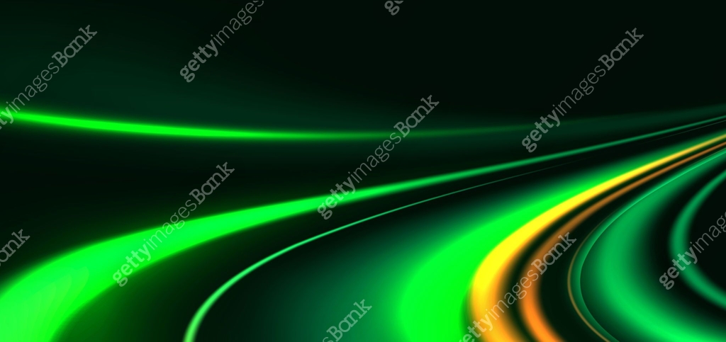 Futuristic green rays curved sparkle. Hi-speed motion moving concept ...