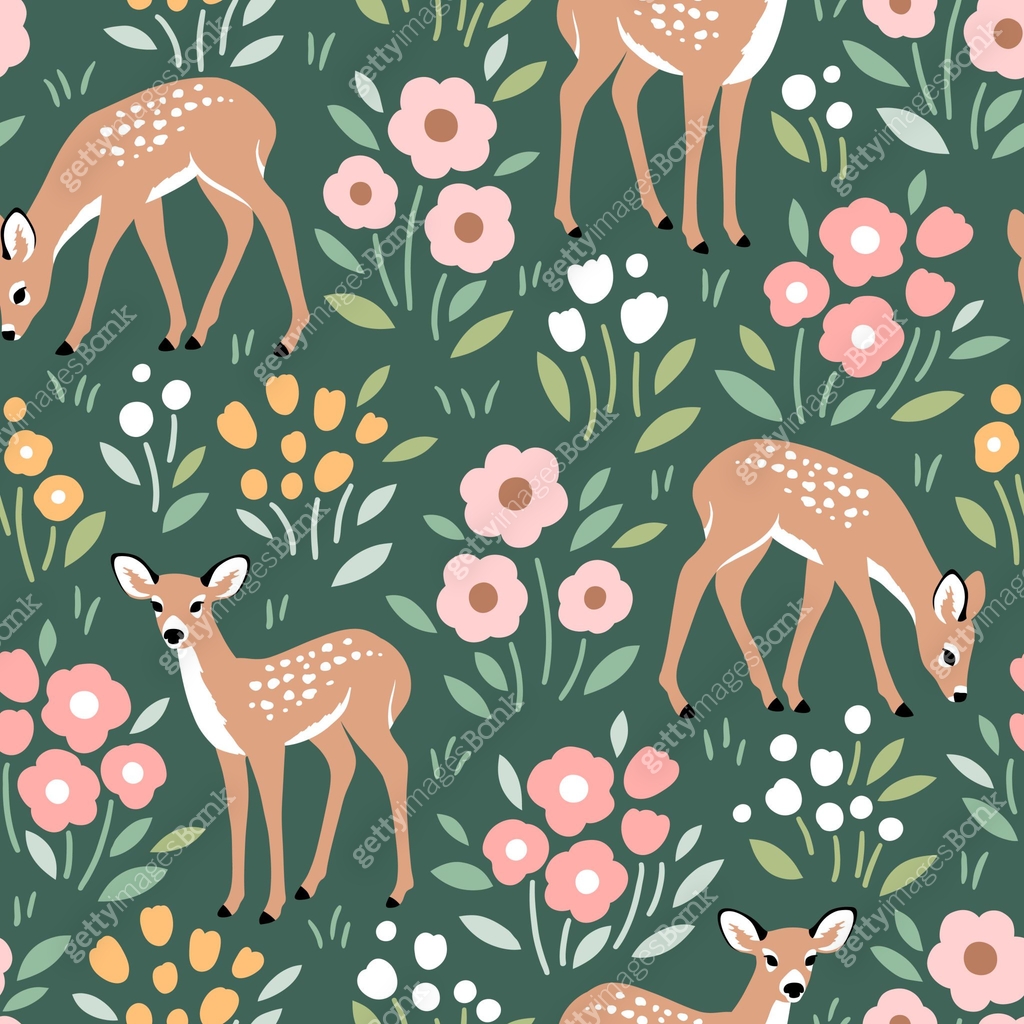 Fawn Pattern Print Seamless vector pattern with cute fawn on floral background. Hand drawn ...