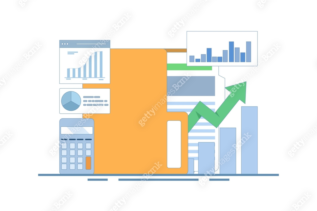 Business analysis expert concept. Conducting financial research, online ...