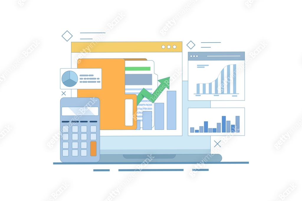 Business analysis expert concept. Conducting financial research, online ...
