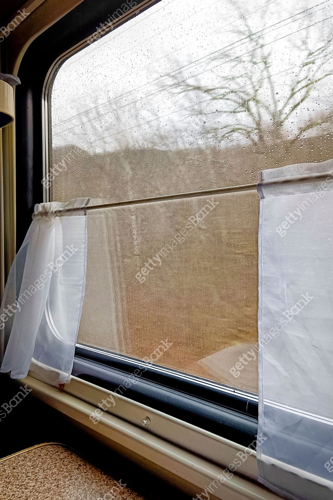 Window Shutter Train train window in a moving train. Large window with landscape, daytime ...