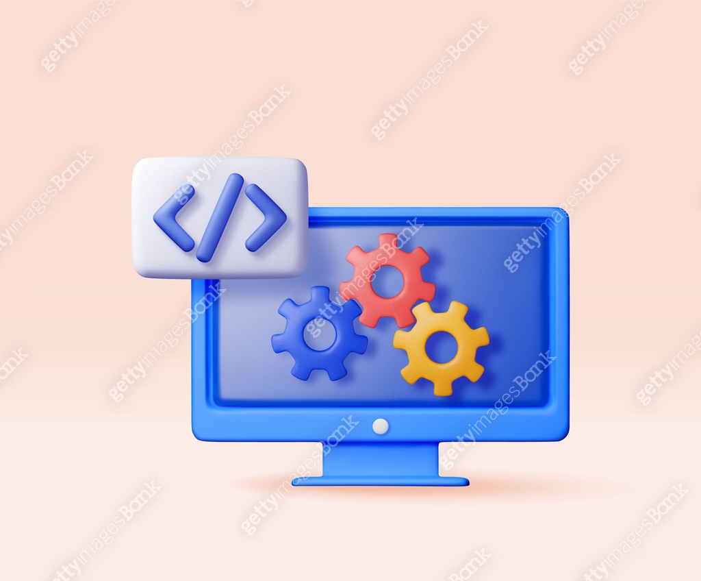 3d code icon and gear cogwheel in computer 이미지 (2201043203) 일러스트, 무료 ...