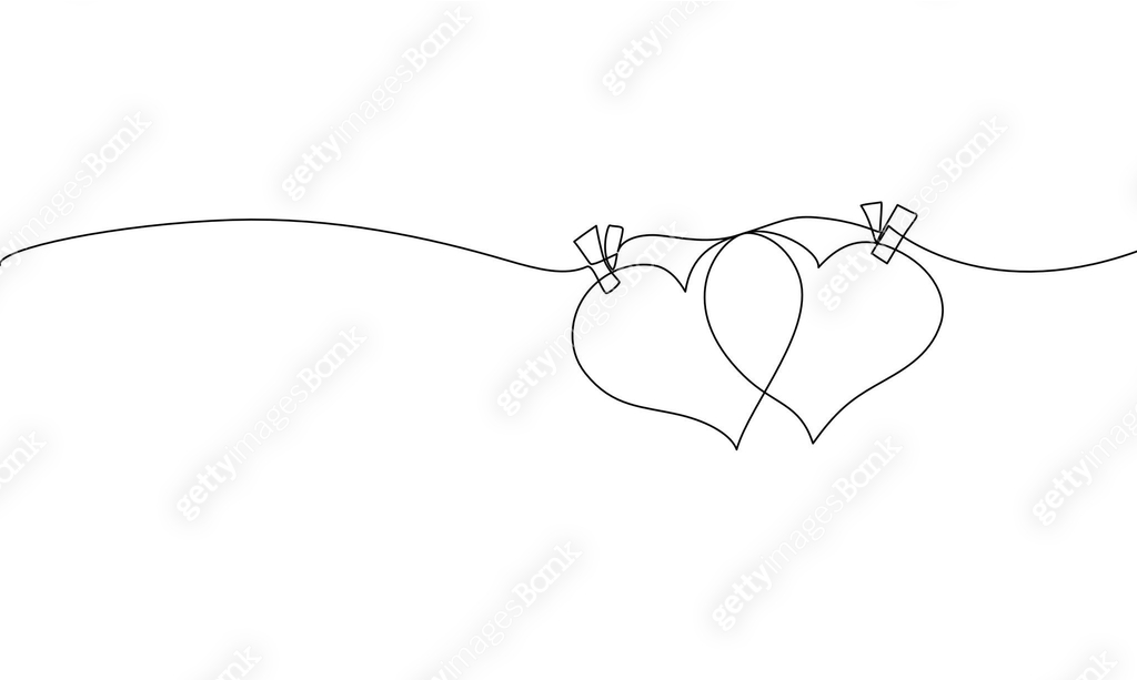 Continuous one-line drawing of two intertwined hearts hanging on a ...