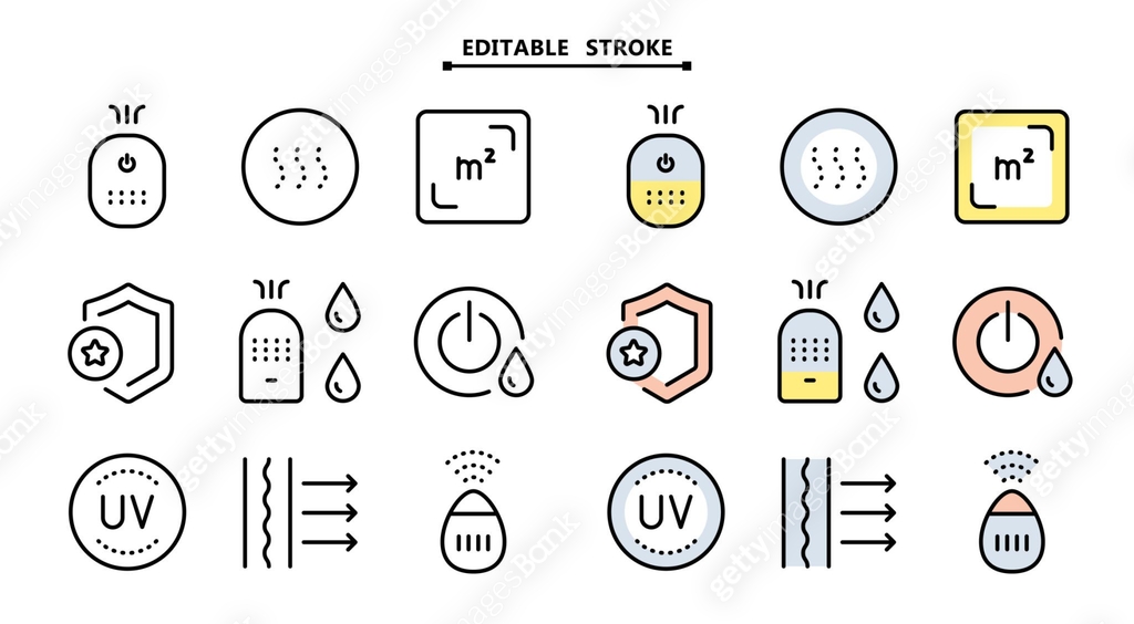 Air purifier and humidifier machine icon sets. Editable stroke. Home ...
