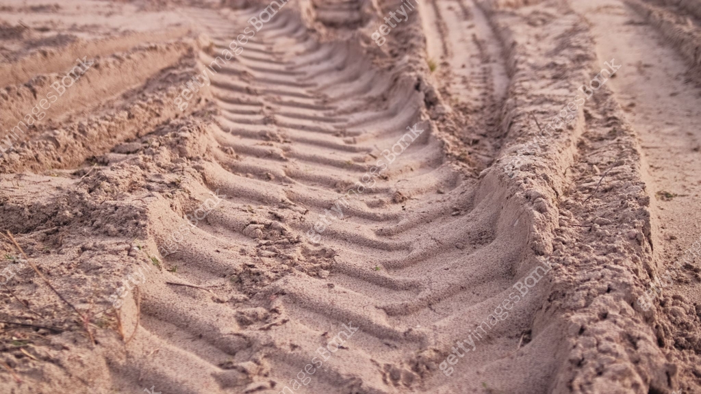 Heavy Vehicle Tyre Tread Print in Sand Ruts at Construction Site Dirt ...