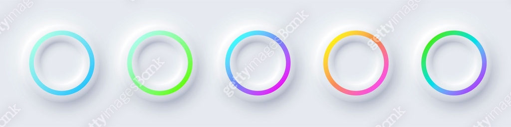 Round color frames with illuminated neon borders on white background ...