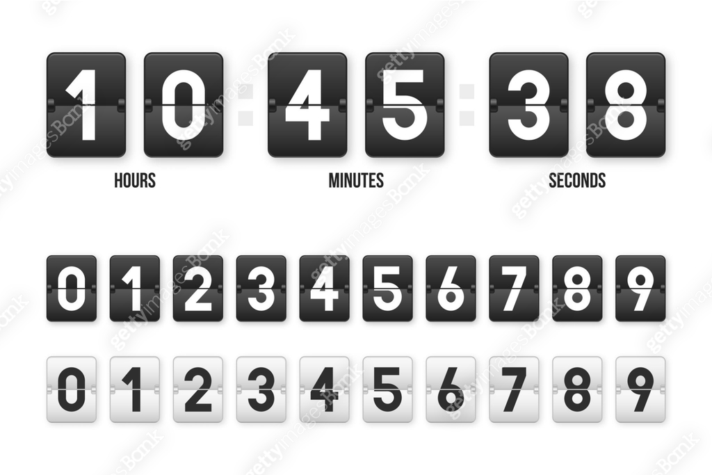 Clock Number Interface Clock countdown display in retro style. Flip clock numbers. Numbers in ...