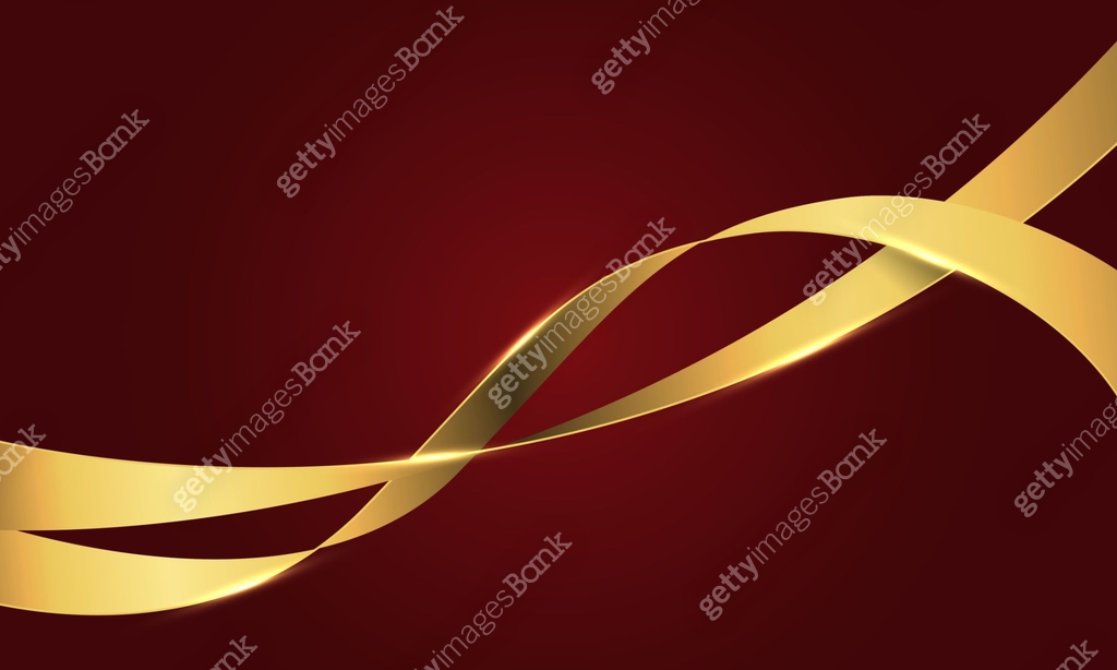 Abstract gold ribbon wave curve overlap on red design luxury background ...