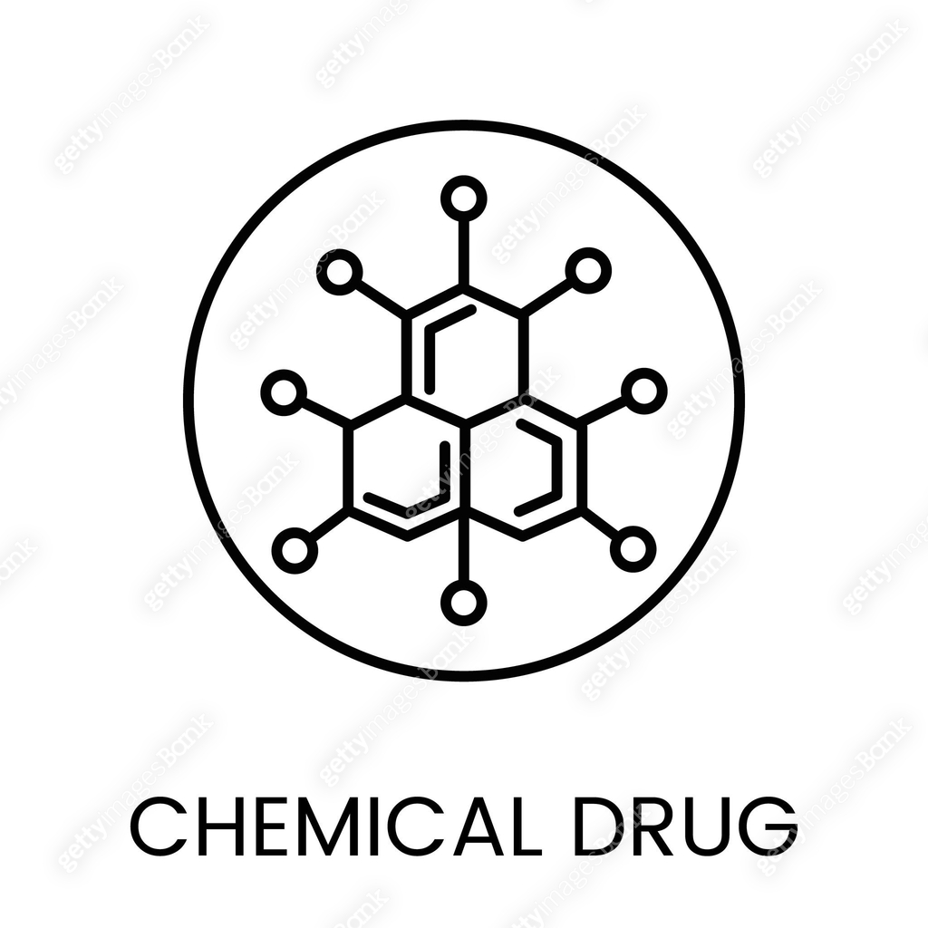 Science Formulation Icon A molecular structure icon in vector, representing chemistry and drug ...