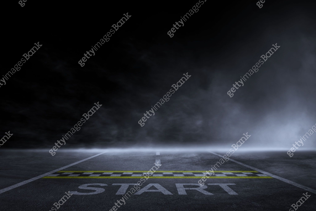 3D Rendering abstract race track start line racing asphalt light in ...