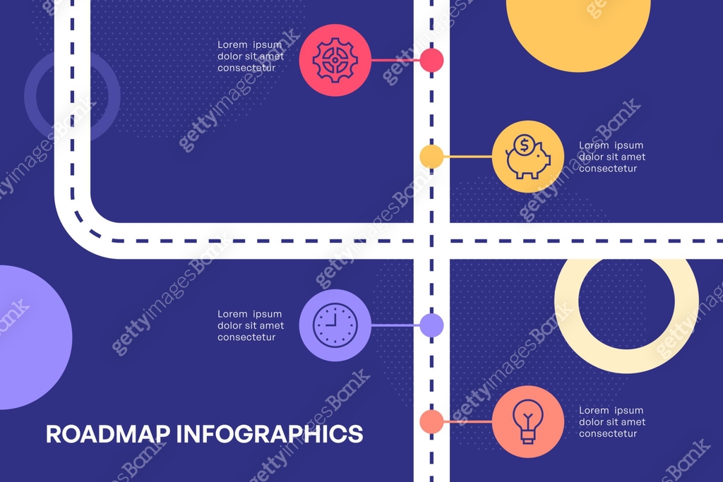 Business Roadmap Infographic with Intersecting Paths and Key Steps 이미지 ...