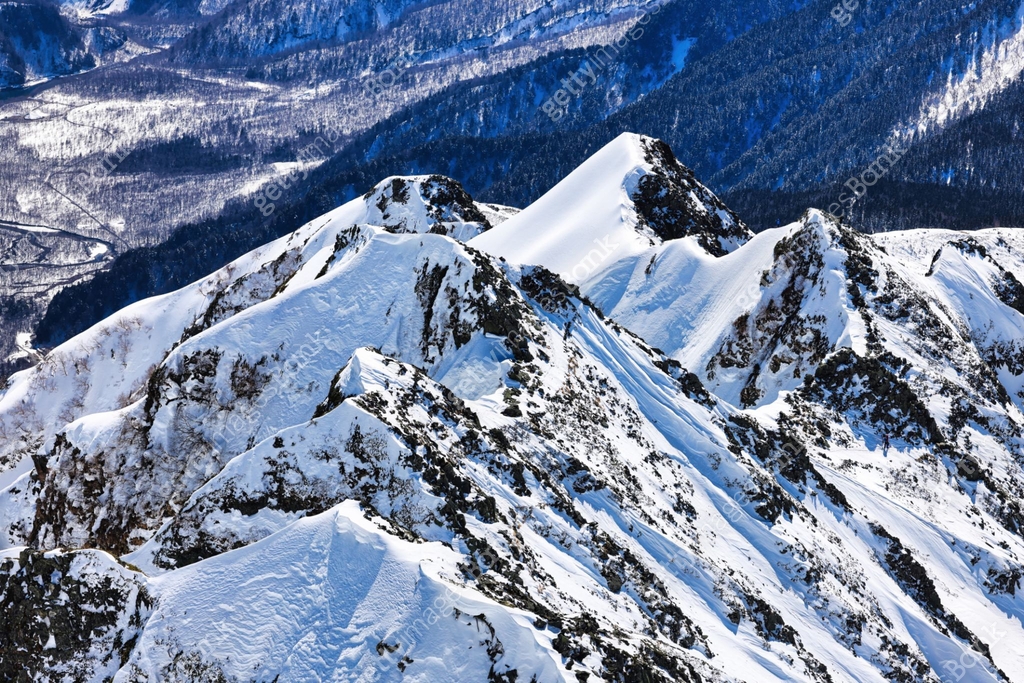 Snow Capped Ridge Snow-capped ridge of Mount Nishihotaka in the Northern Alps in Japan ...