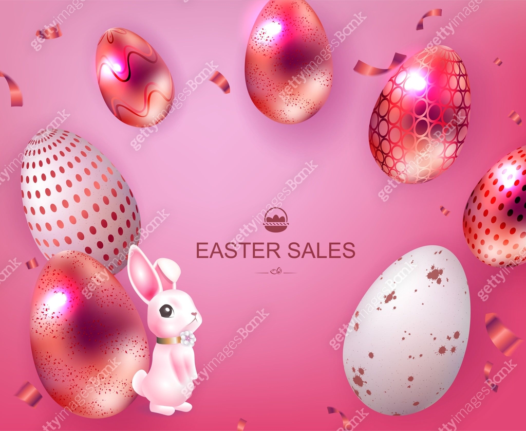 Easter red illustration with cute pink bunny and eggs 이미지 (2202824259 ...