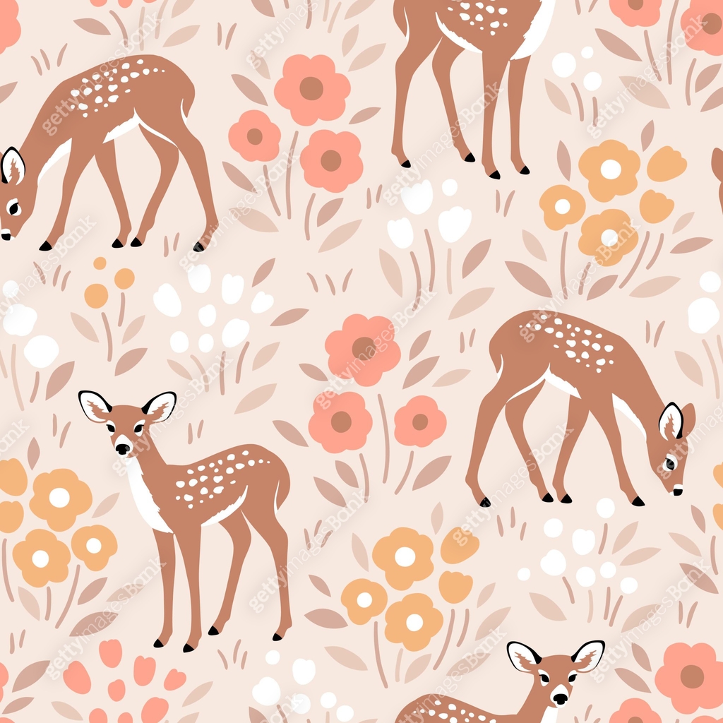 Fawn Pattern Print Seamless vector pattern with cute fawn on floral background. Hand drawn ...