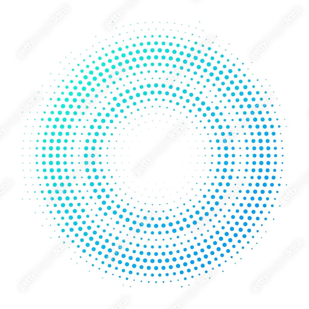 Halftone dotted blue gradient double circle frame. Isolated vector ...