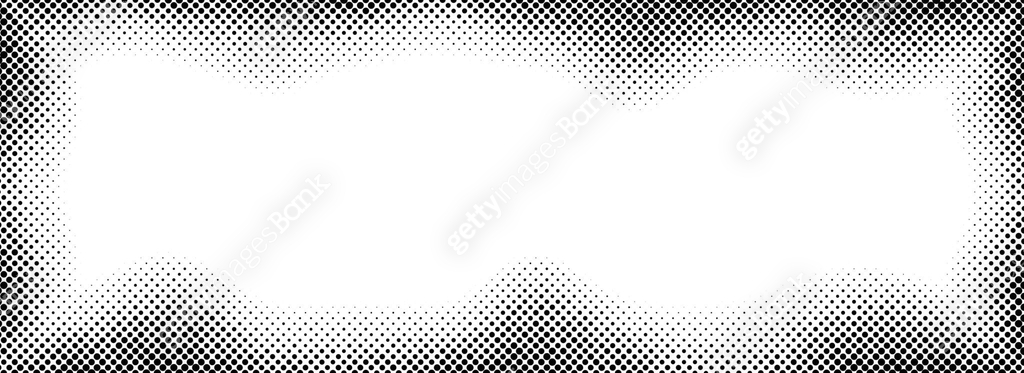 Halftone rectangle grain frame. Black comic dotted wavy border. Pop art ...