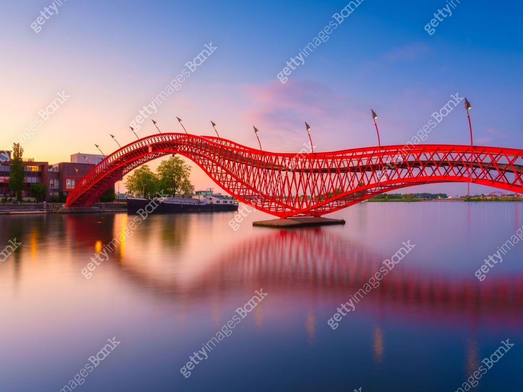 Python Bridge Front View The Python Bridge, Amsterdam, the Netherlands. The bridge on the blue ...