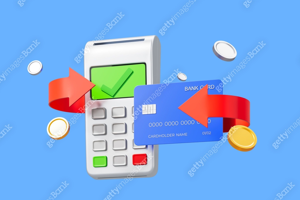 Digital transaction concept with payment terminal and card illustration ...