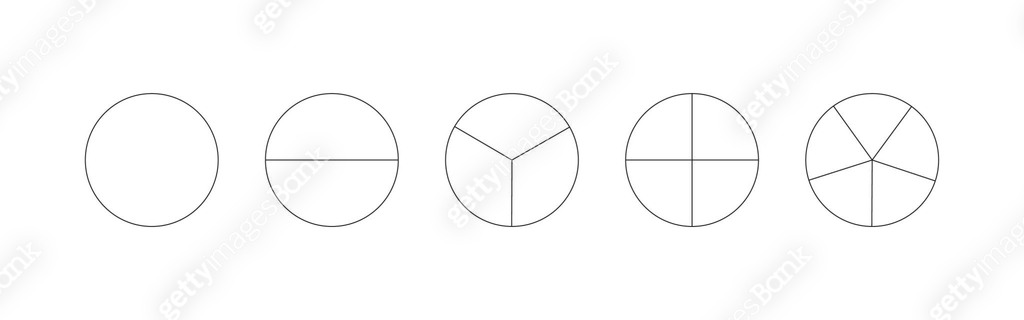 Pie chart template from 1 to 5. Segmented charts. Many number of ...