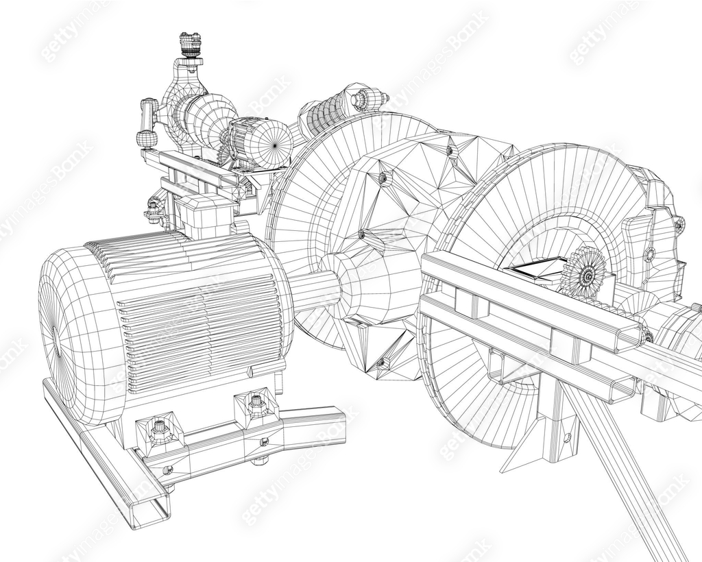 Draw Machine Top View A drawing of a machine with a black and white color scheme. The machine ...